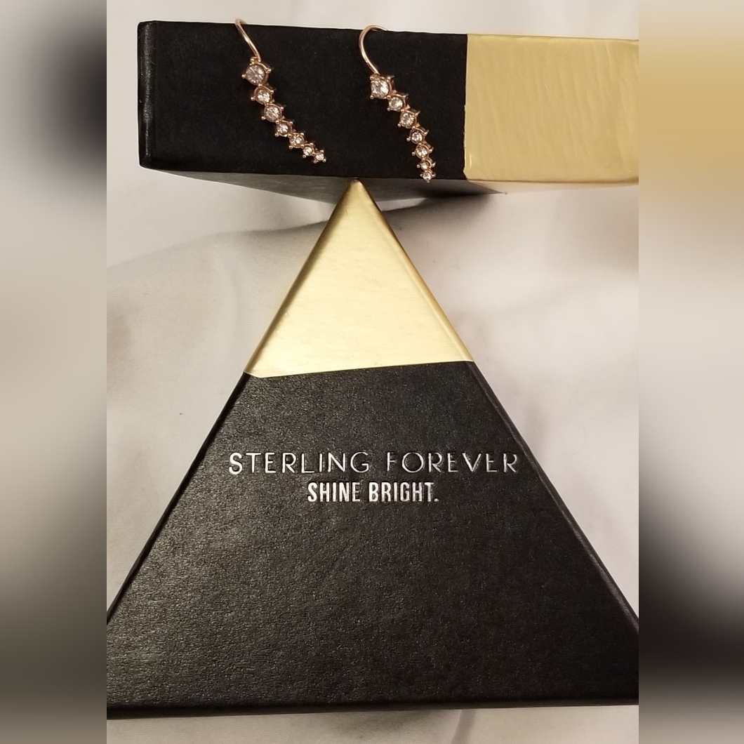 Sterling Forever Graduated Cz Crawler Earrings -14k Rose Gold Plated - New Box 26$